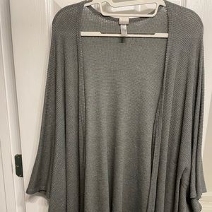 Lightweight waffle knit kimono wrap sweater sage green